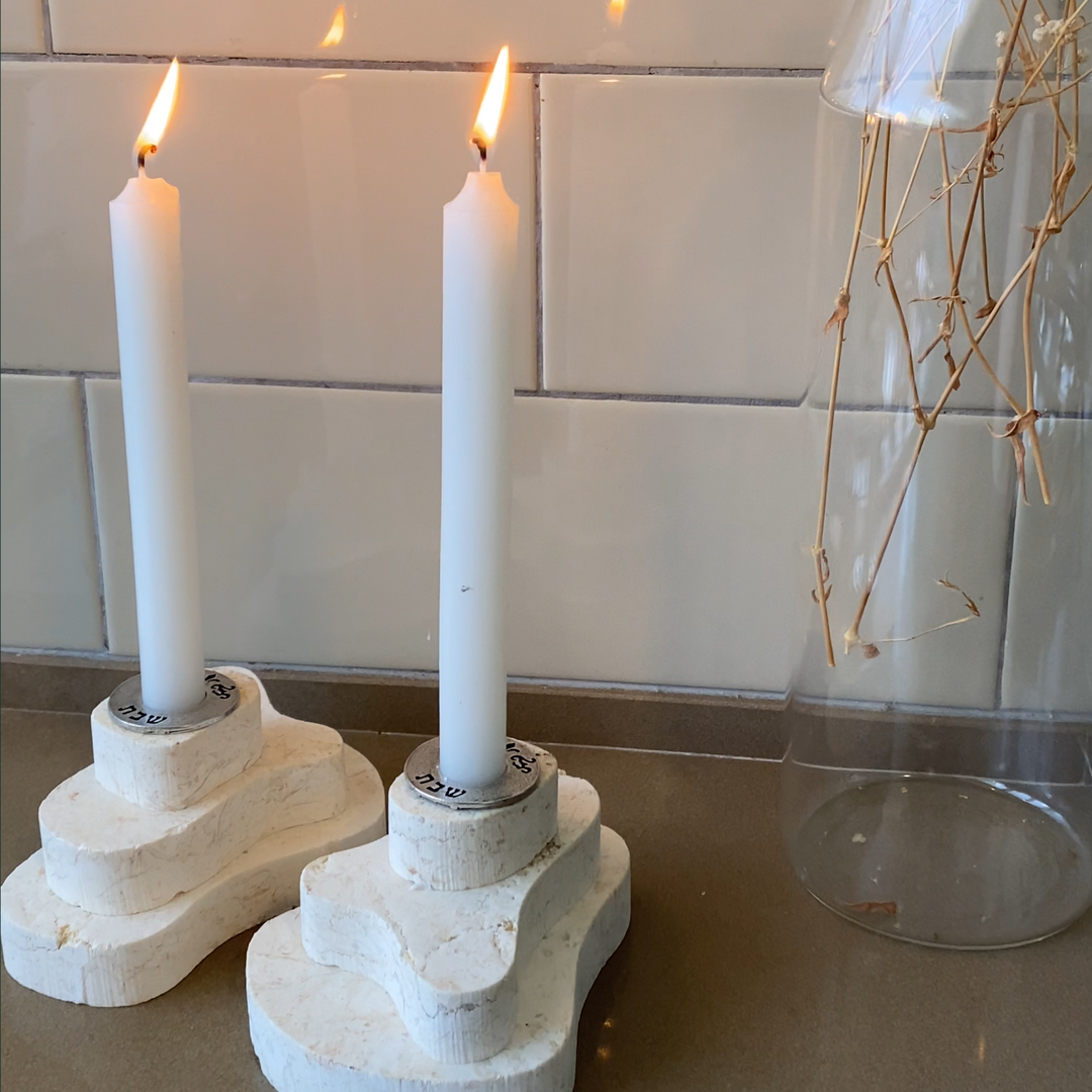 Large Jerusalem Stone Taper Candle Holders